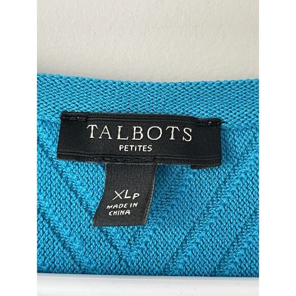 TALBOTS DRESS Women’s Size XLP Aqua Blue Fit/Flare Stretch Knit Short Sleeve - Picture 2 of 5